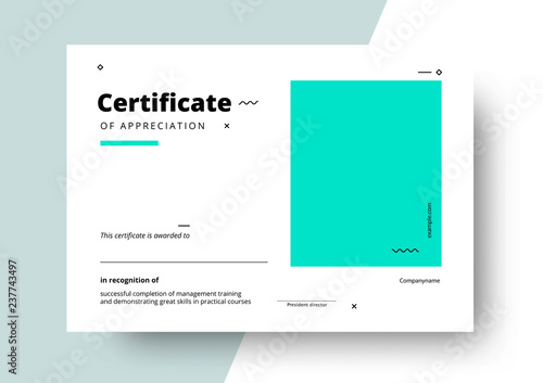 Certificate of appreciation template design. Elegant business diploma layout for training graduation or course completion. Vector background illustration.