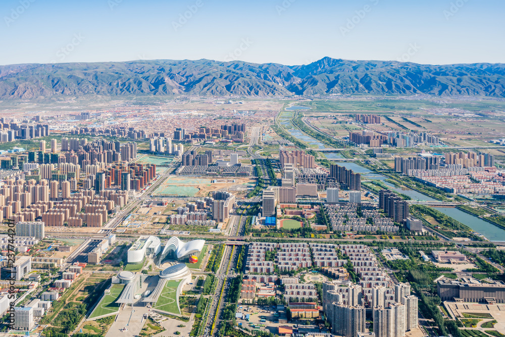High-altitude aerial photography of Huhhot urban area, Inner Mongolia, China