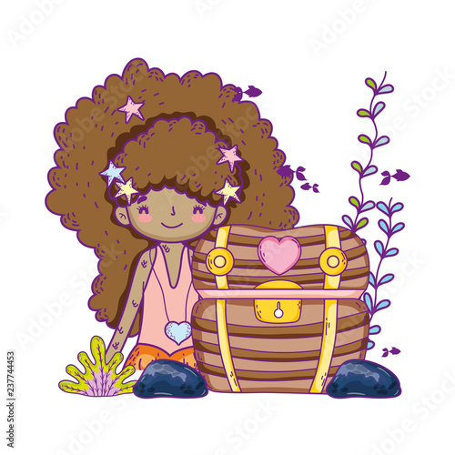 mermaid with treasure chest undersea scene