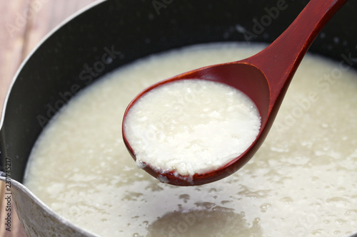 homemade Amazake, Japanese traditional sweet drink made from rice koji.