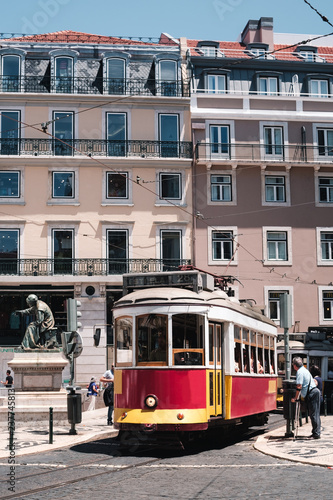 typical tram in a sunny day in Lisbon, Portugal