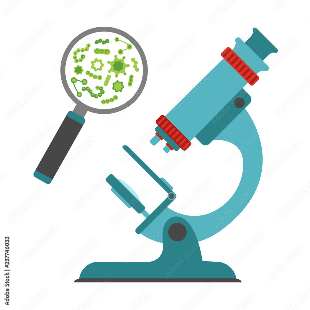 Medical concept. View the bacteria under the microscope. Vector illustration. Medical concept. View the bacteria under the microscope. Vector illustration.