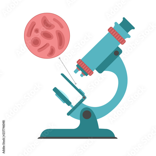 Medical concept. Blood under a microscope. Vector illustration.