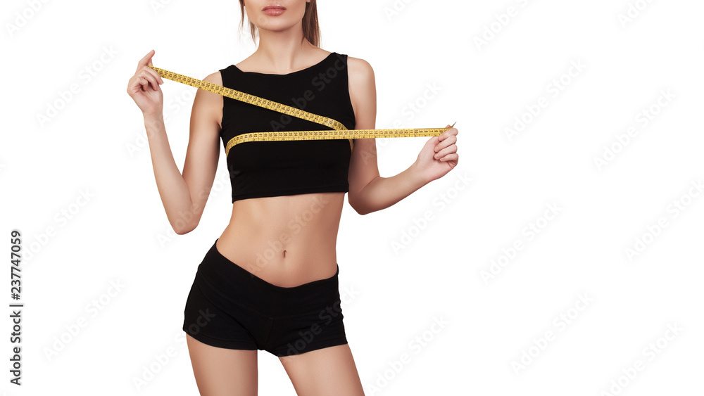 Woman Holding Measuring Tape Around Waist Stock Photo - Image of fitness,  isolated: 24331200
