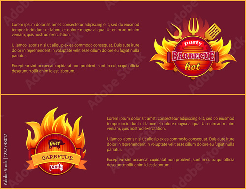 Grill Party Hot Barbeque Fest Vector Posters Set