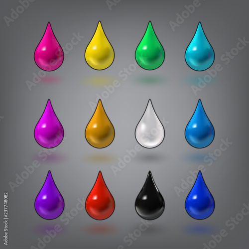 Vector Colorful Illustration with Set of Drops on grey Background