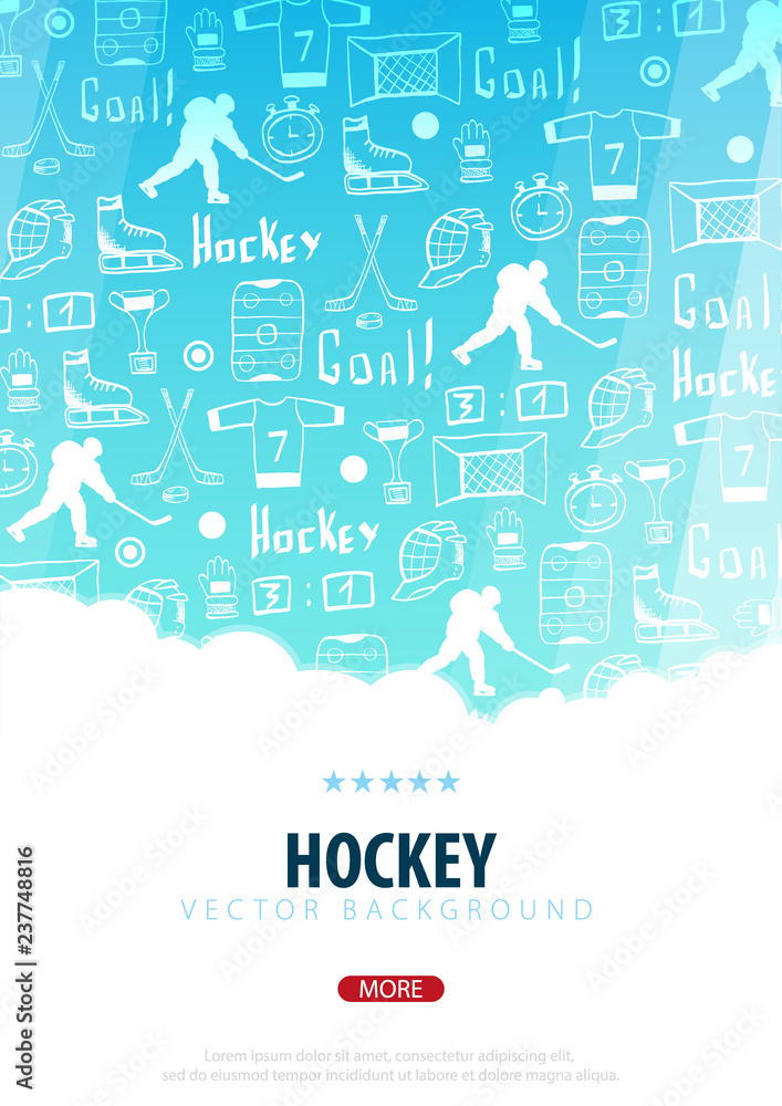 Hockey background with doodle elements. Vector illustration.