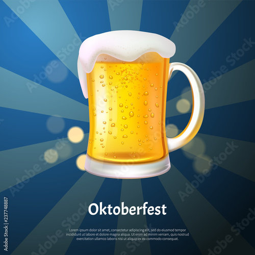 Cool Craft Beer with Foam in Glass Mug 3D Vector