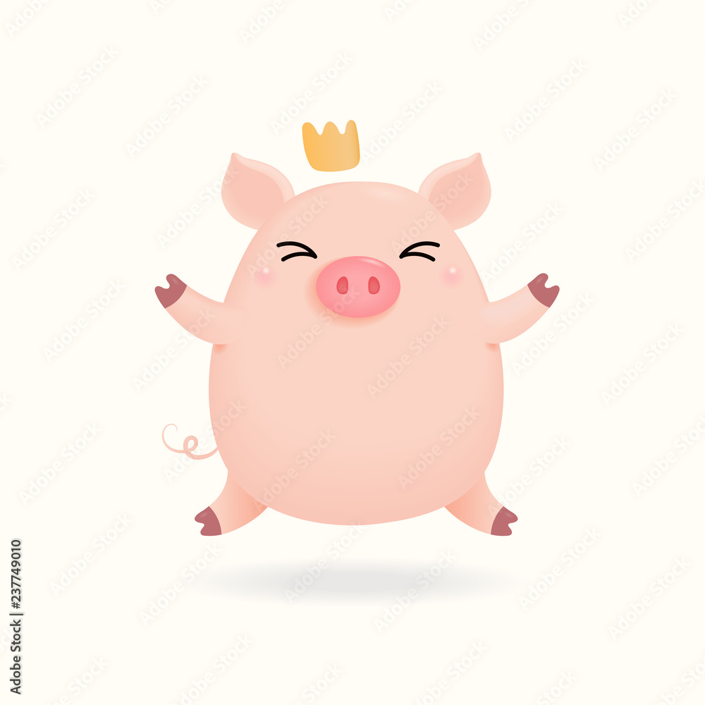 Hand drawn vector illustration of a cute little pig in a crown. Isolated objects on white background. Design concept for Chinese New Year greeting card, holiday banner, decorative element. Hand drawn vector illustration of a cute little pig in a crown. Isolated objects on white background. Design concept for Chinese New Year greeting card, holiday banner, decorative element.