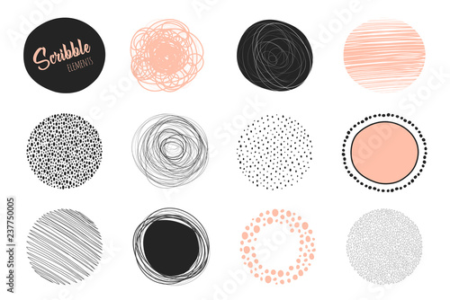 Set of hand drawn circles using sketch drawing scribble lines. Freehand drawing. Doodle circular elements. Vector illustration. 