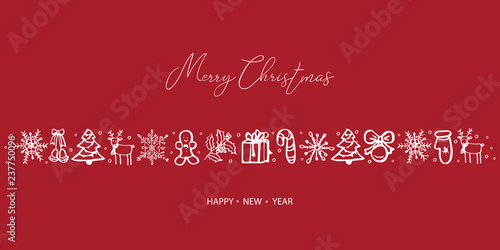 Merry Christmas and Happy New Year. Hand Drawn. Vector illustration.