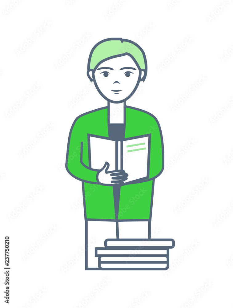 Male Seriously Reading Document Isolated Vector