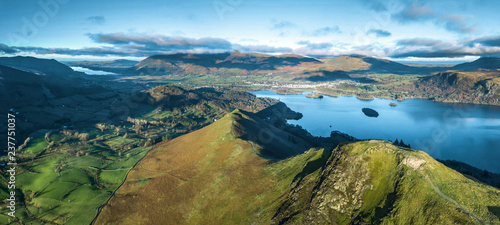 Canvas Print Lake District, UK- Panoramic aerial views over Cat Bells fell and Derwent Water