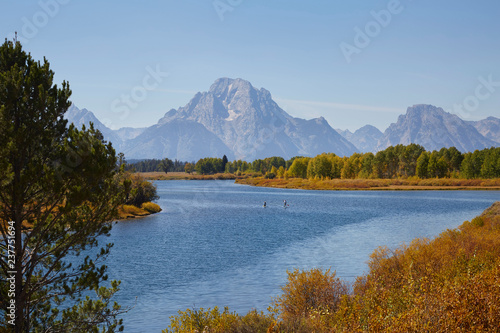 Paddle boarding on river