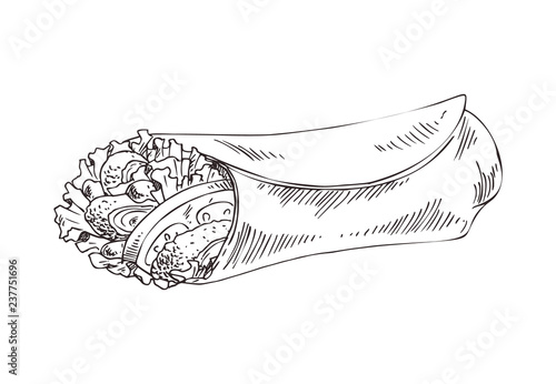 Burrito Monochrome Icon in Sketch Style for Promo