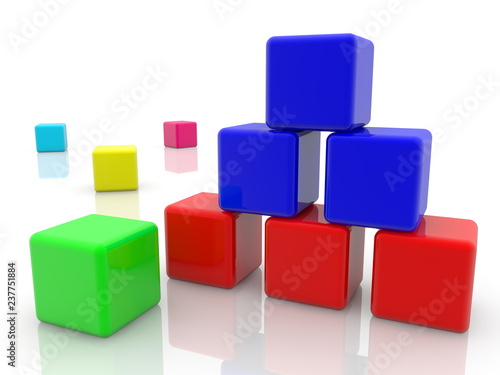  Stacked colorful toy cubes