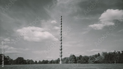 Timelapse footage of the Endless Column made by Constantin Brancusi symbolizes the Infinite Sacrifice of Romanian heroes of the First World War and it is considered the top point of the modern Art.  photo