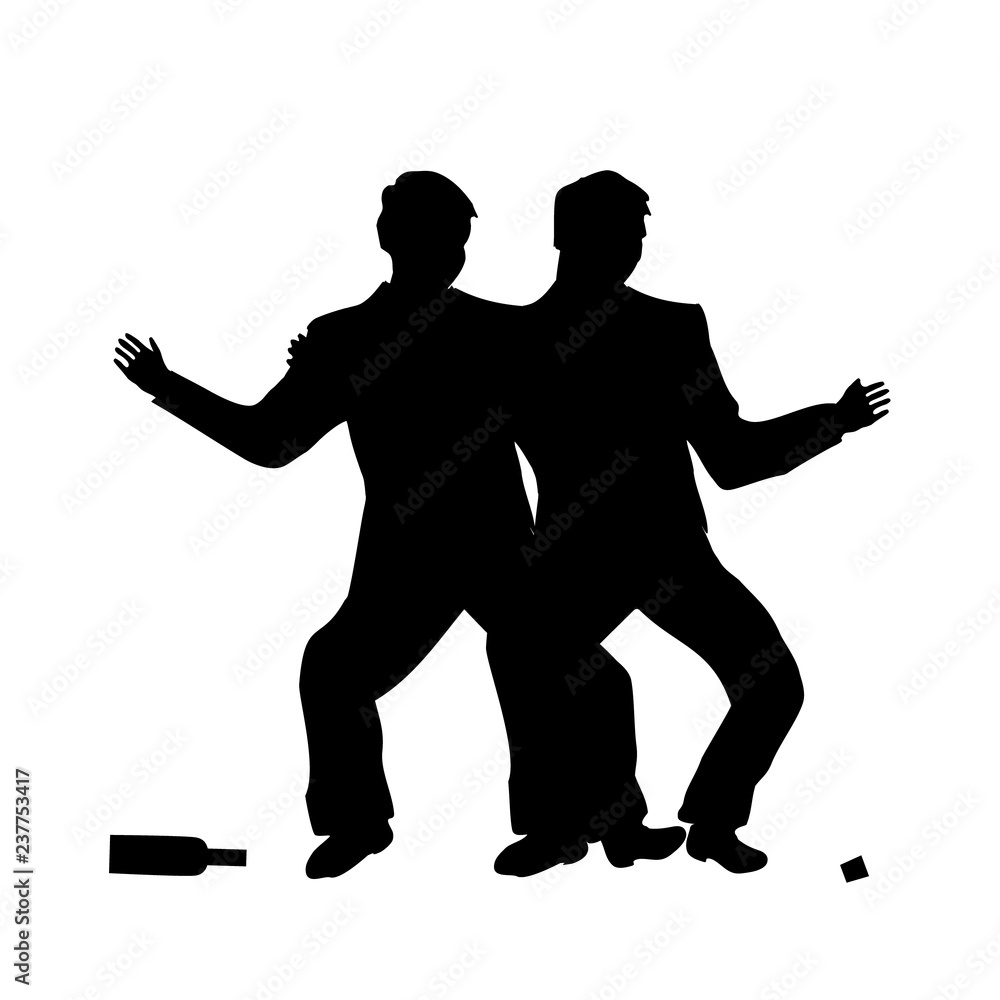Drunk people, drunk party, two men drinking vector silhouettes icon, sign, illustration