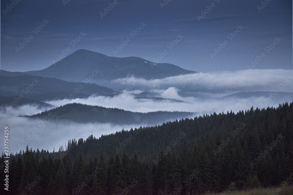Fototapeta premium Scenic mountains landscape after rain. Carpathians of Ukraine