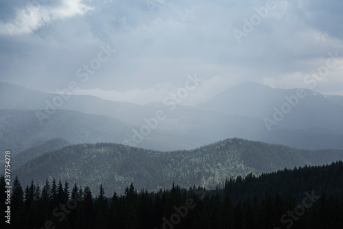 Scenic mountains landscape after rain. Carpathians of Ukraine