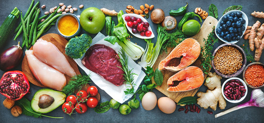 Balanced diet food background