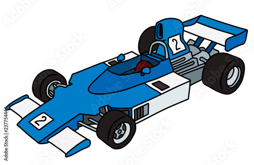 The blue and white formula one car