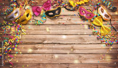 Colorful carnival or birthday background with masquerade masks
