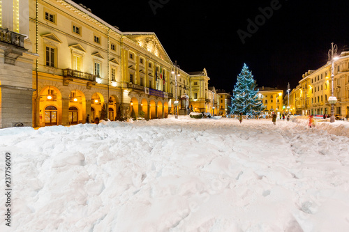 View of Chanoux square at Christmas time, in center of Aosta, Italy,  photo