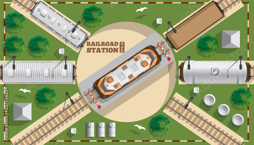 Locomotive depot. Infrastructure. View from above. Vector illustration.
