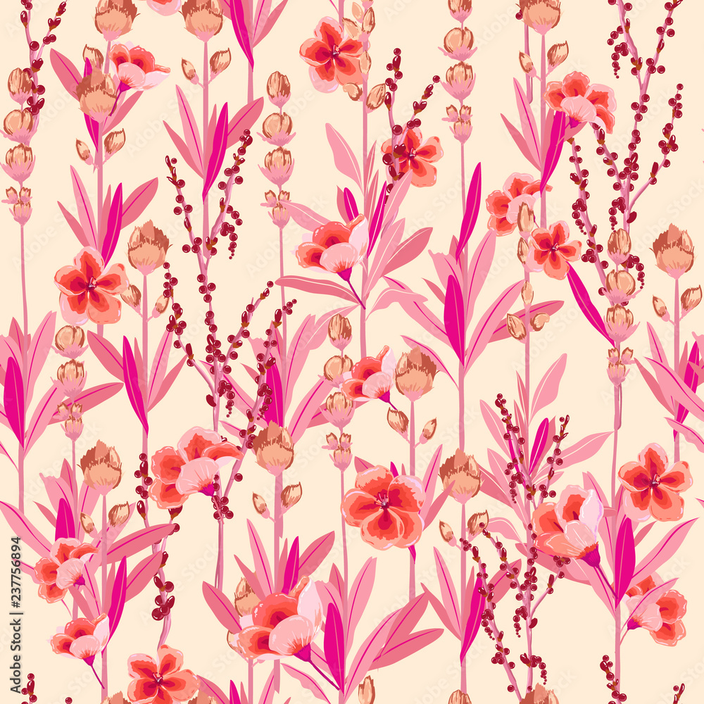Stylish Garden florals pattern in the many kind of flowers. Tropical botanical . Seamless vector texture.fashion prints. Printing with in hand drawn style Stylish Garden florals pattern in the many kind of flowers. Tropical botanical . Seamless vector texture.fashion prints. Printing with in hand drawn style