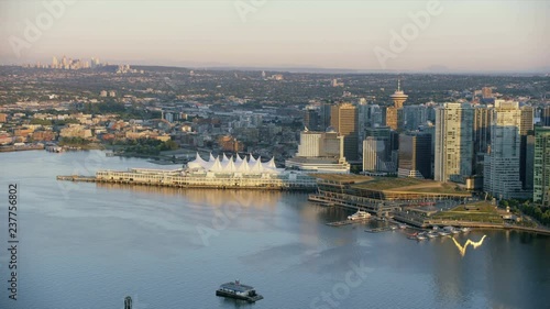 Aerial sunset view Vancouver Harbour British Columbia Canada photo