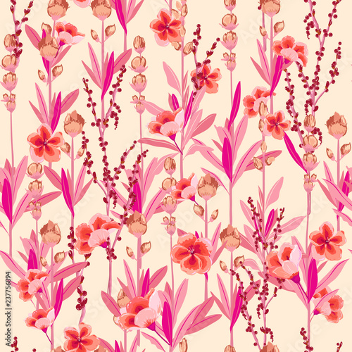 Stylish Garden florals pattern in the many kind of flowers. Tropical botanical . Seamless vector texture.fashion prints. Printing with in hand drawn style © MSNTY_STUDIOX