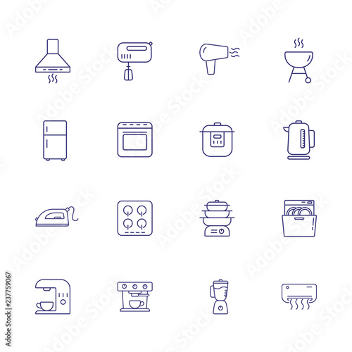 Household equipment line icon set. Set of line icons on white background. Household concept. Iron, microwave, oven, mixer. Vector illustration can be used for topics like home, kitchen, technics