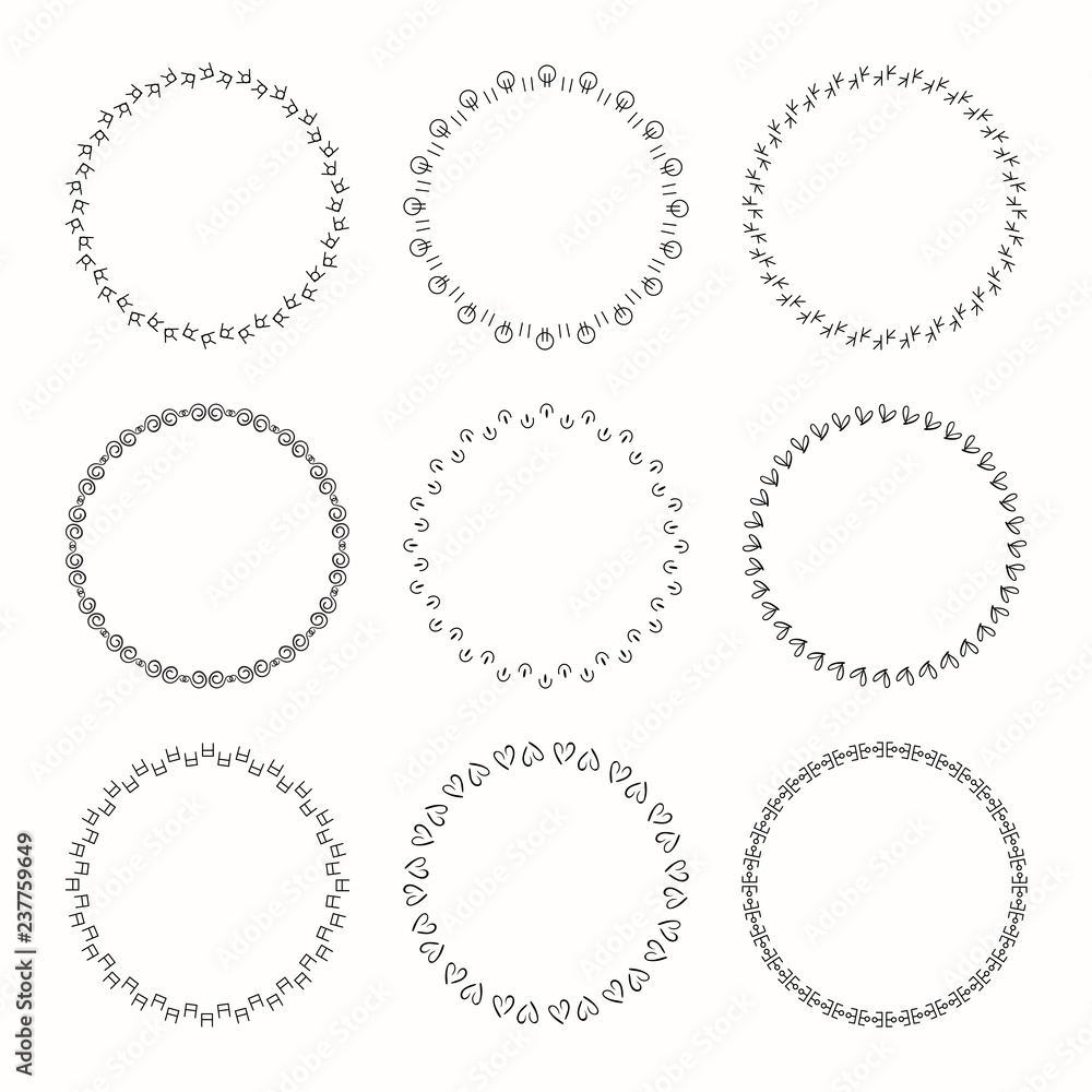 Collection of vector graphic circle frames. Wreaths for design Collection of vector graphic circle frames. Wreaths for design
