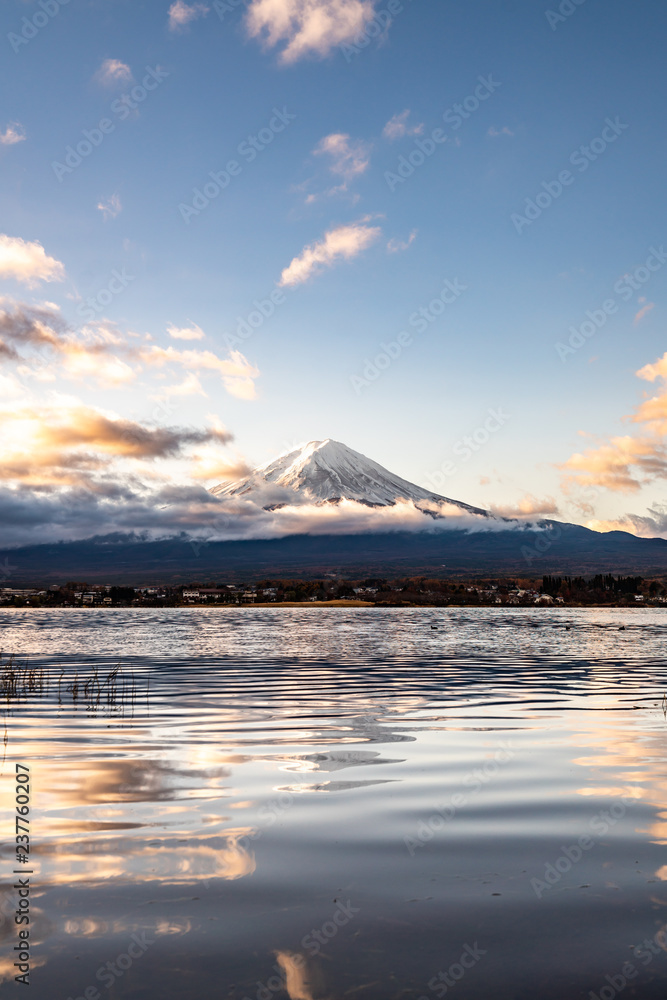 close up mount fuji from lake kawaguchi side, Mt Fuji view from the lake