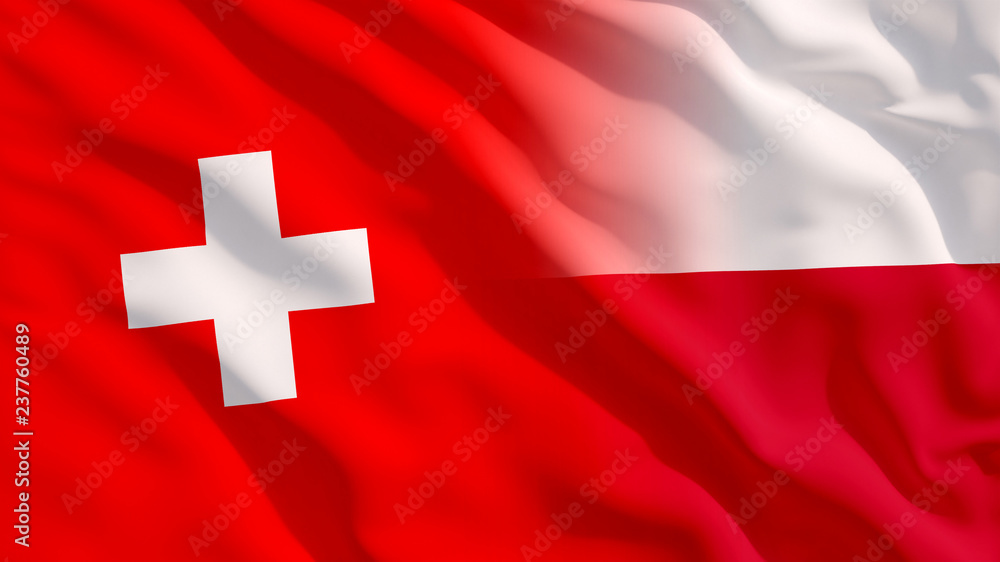 Fototapeta premium Waving Switzerland and Poland Flags