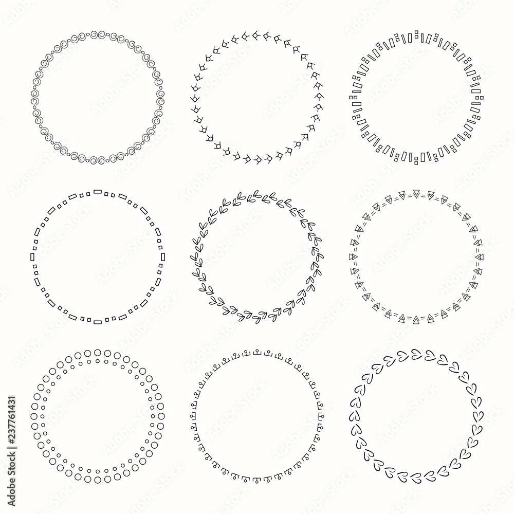Collection of vector graphic circle frames. Wreaths for design Collection of vector graphic circle frames. Wreaths for design