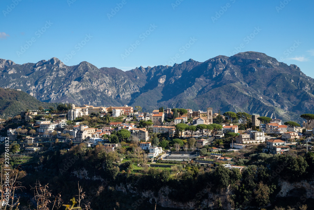 Naklejka premium landscape of Ravello and Lattari mountains, Amalfi Coast, Salerno, Italy