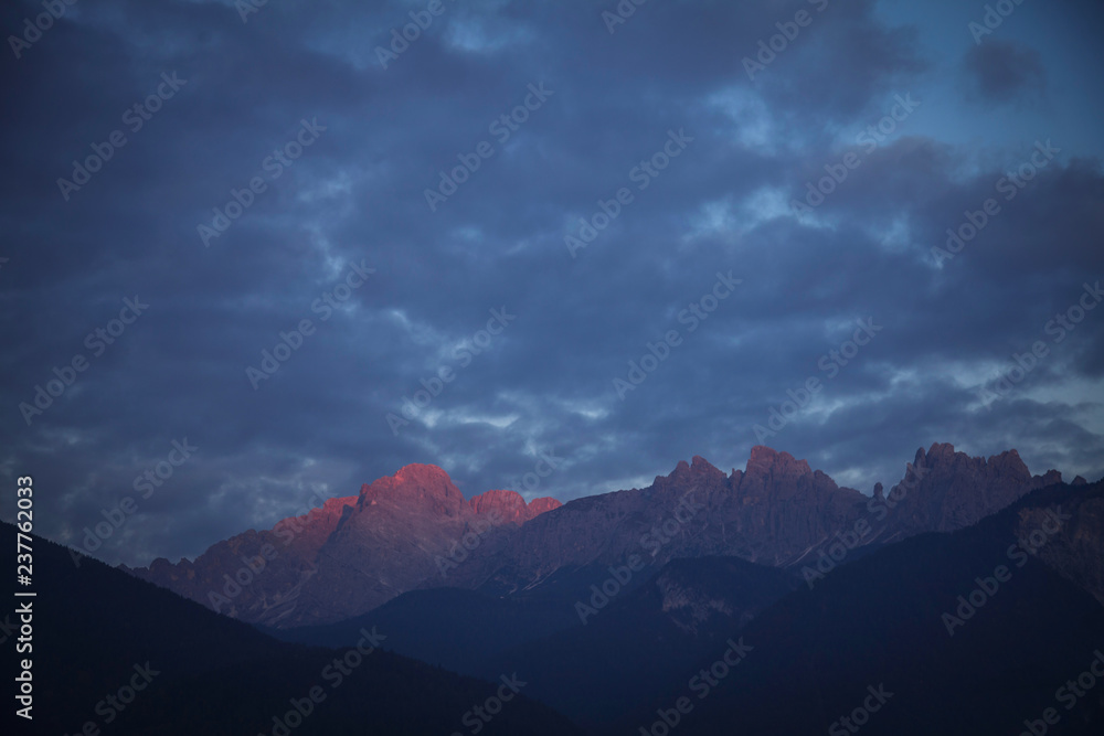 Beautiful Twilight in Dolomites Mountain Range