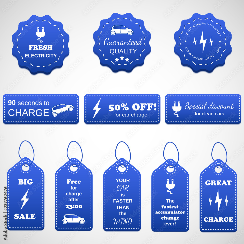Electric car sign icon. Sedan symbol. Electric vehicle transport. Set