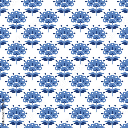 Abstract blue floral retro seamless pattern