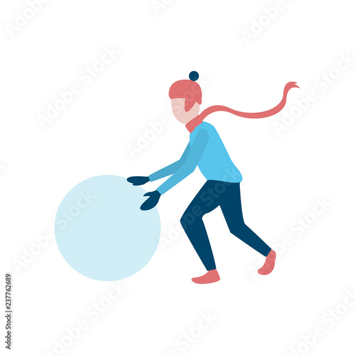 Teenage boy making snowball flat icon. Snowman, winter vacation, leisure. Winter activity concept. Vector can be used for topics like winter, childhood, season