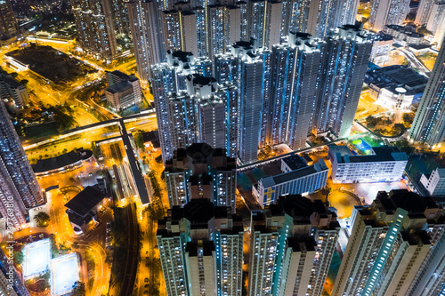 Hong Kong residential city at night © leungchopan