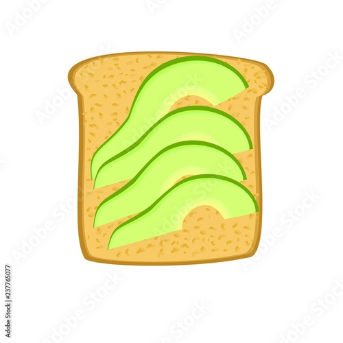 Avocado toast. Fresh toasted bread with slices of ripe avocado.Vector illustration.