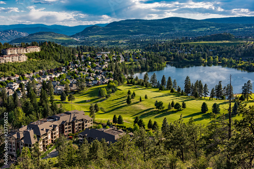 Elevated view of a golf course and residential subdivision at Shannon Lake in the Okanagan Valley West Kelowna British Columbia Canada