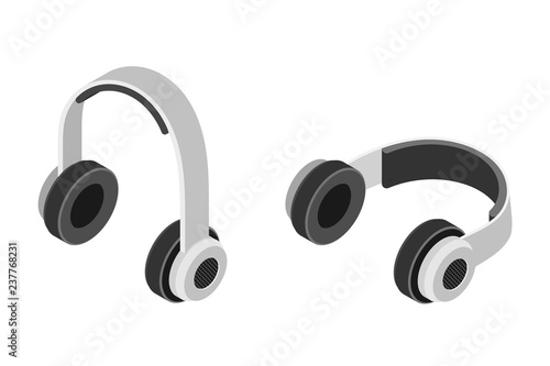 Stereo headphones in isometric trend style on a white background. Vector illustration