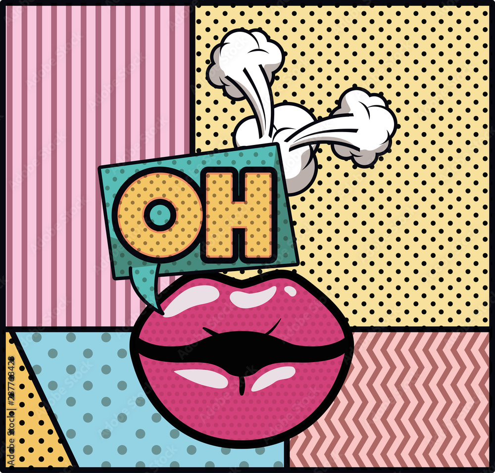 mouth saying oh pop art style
