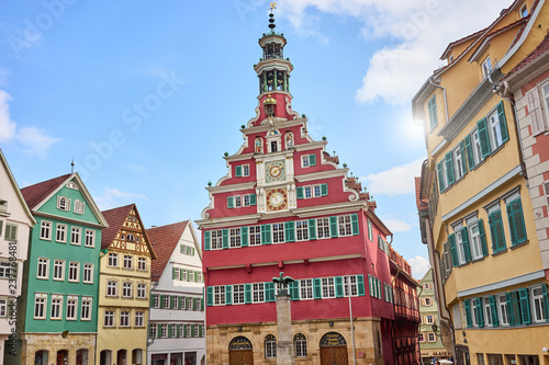 Old Town Hall of Esslingen in Germany / Red facade of medieval building 