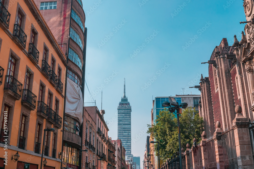 Vanishing point view of a famous street in Mexico Vanishing point view of a famous street in Mexico