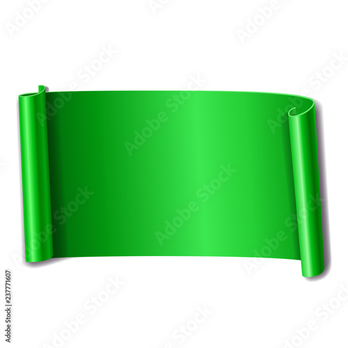 Green Ribbon Banner. Satin Blank. Design Label Scroll Ribbon Bow